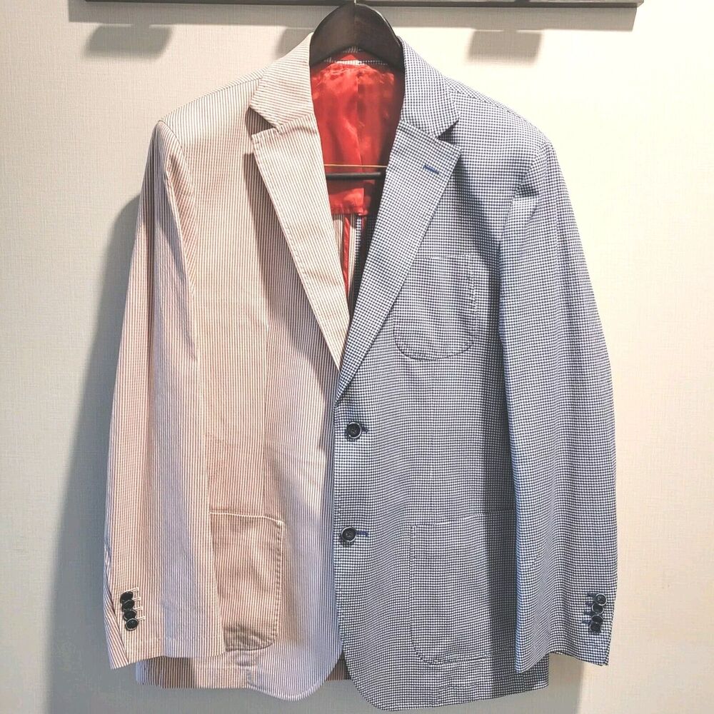 Southern Proper Two-Tone Seersucker Sport Coat in Blue and Cream